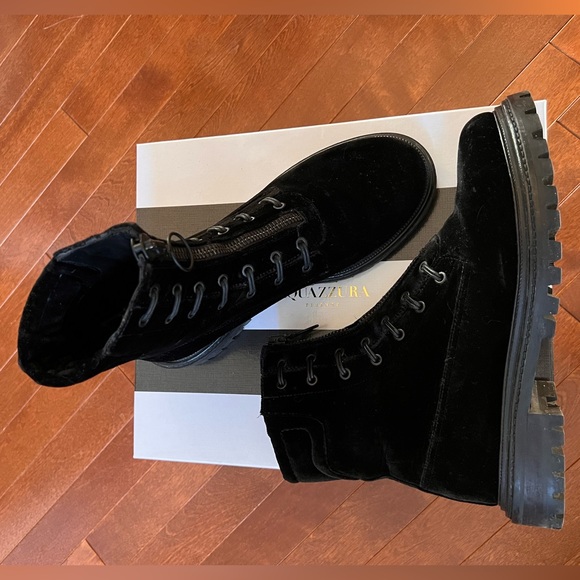 Aquazzura Kicks Velvet Zip Up Lug Sole Bootie Black 38.5 - Picture 3 of 8